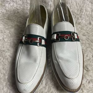 Fratelli White Perforated Leather Gold tone accent Italian Stripe Shoes SZ10M